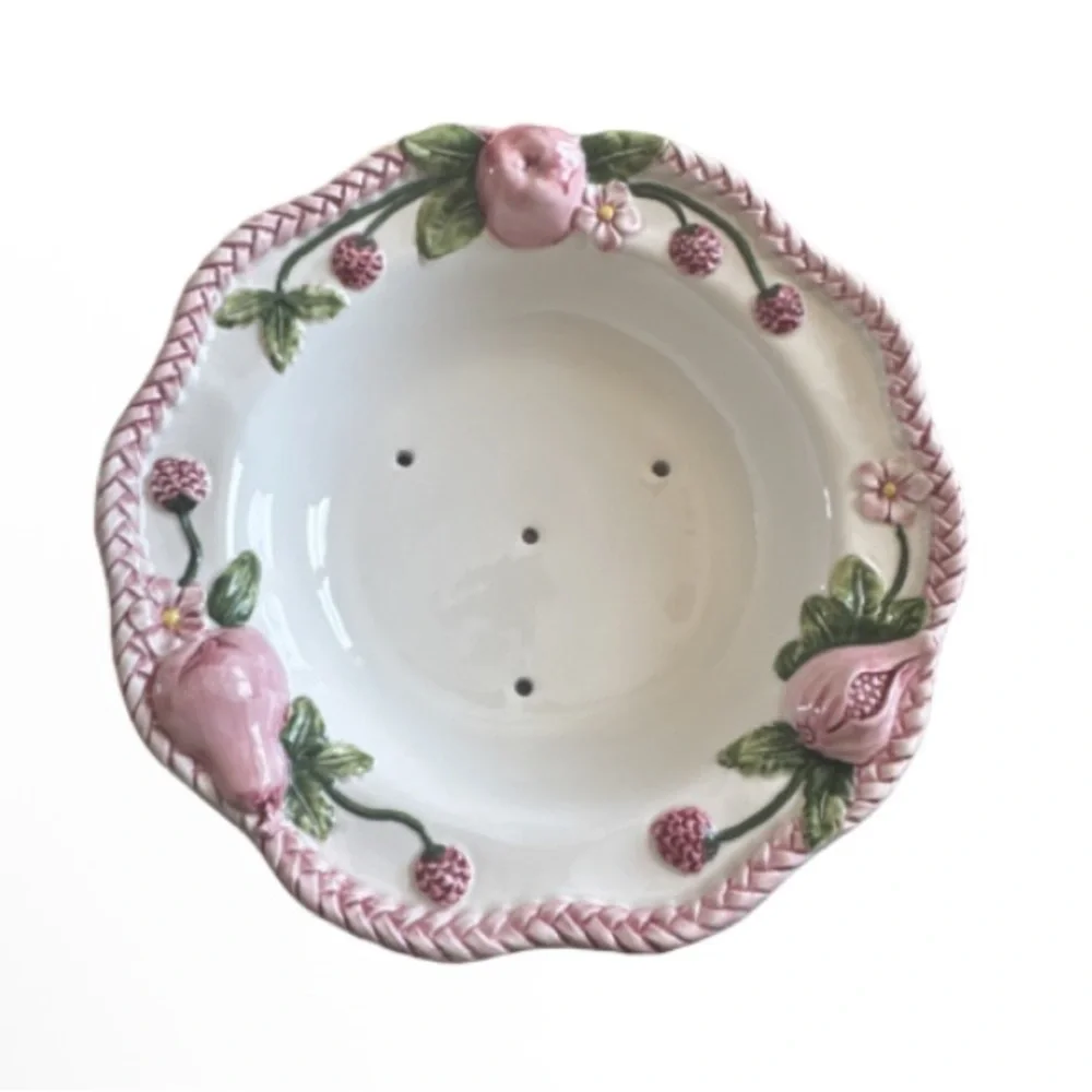 Vintage Italian frutta Fresca  fruit strainer bowl - Pink and Green